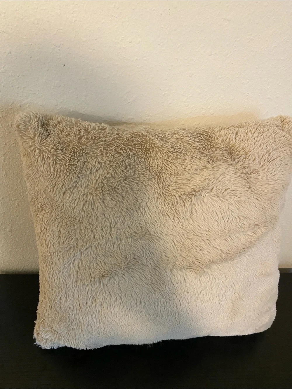 Plush Faux Fur Decorative Pillow - Light Beige
